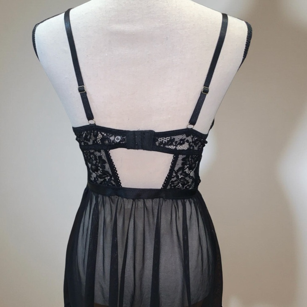 Jessica Simpson Black Sheer Sexy Gown Babydoll Size M preowned - Picture 3 of 6